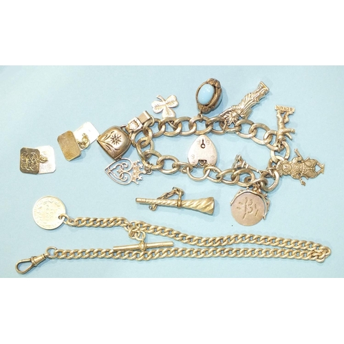 286 - A silver curb-link half-Albert watch chain, a silver charm bracelet with Iona luckenbooth charm and ... 