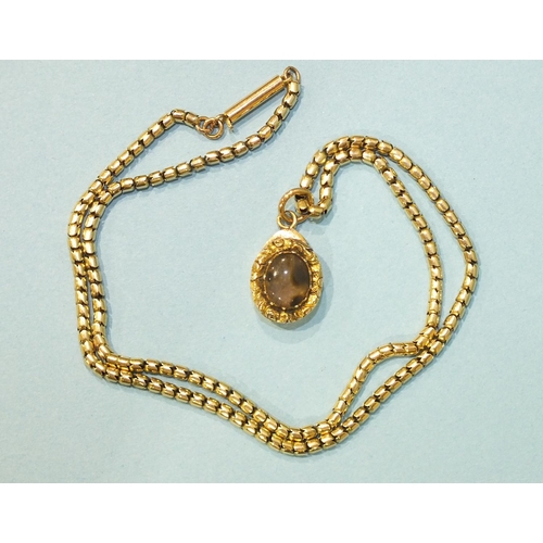 292 - An unmarked gold neck chain with pendant, (converted clasp), 40cm, gross weight 8.4g.