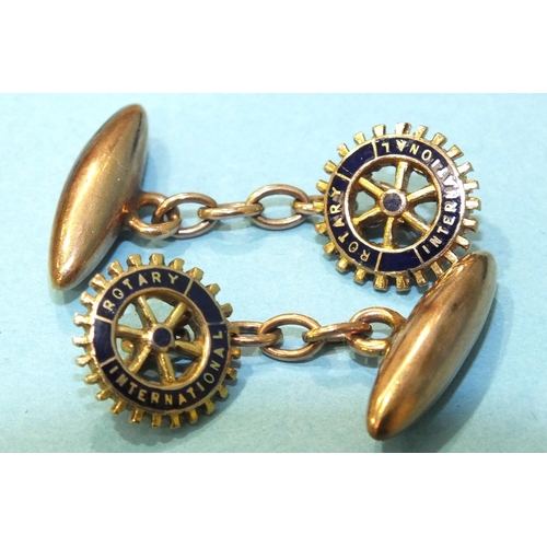 306 - A pair of 9ct gold Rotary International cufflinks, boxed, 5.9g.