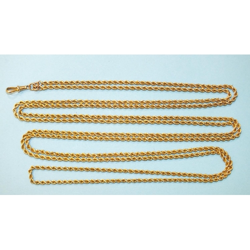 308 - A 9ct gold rope-twist guard chain, 184cm long, 53.5g.