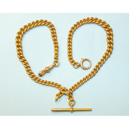 313 - A 9ct yellow gold graduated curb-link Albert watch chain, 37.5cm long, 46.4g.