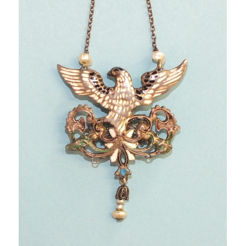 338 - A 19th century Austro-Hungarian Renaissance Revival pendant on chain in the form of an eagle, in sil... 