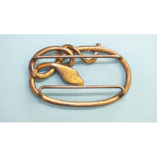 347 - A 19th century silver-gilt snake buckle set turquoise, with red stone eyes, marked '900', 58mm x 36m... 