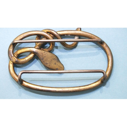 347 - A 19th century silver-gilt snake buckle set turquoise, with red stone eyes, marked '900', 58mm x 36m... 