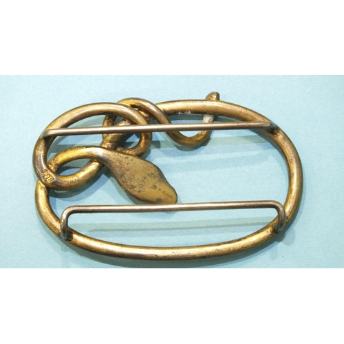 347 - A 19th century silver-gilt snake buckle set turquoise, with red stone eyes, marked '900', 58mm x 36m... 