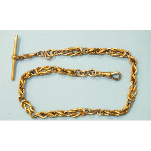 358 - A 9ct gold watch chain of fancy links, 35cm long, 37g.