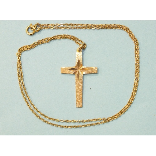 364 - A 9ct gold cross pendant on chain, 3.9g.