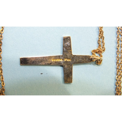 364 - A 9ct gold cross pendant on chain, 3.9g.