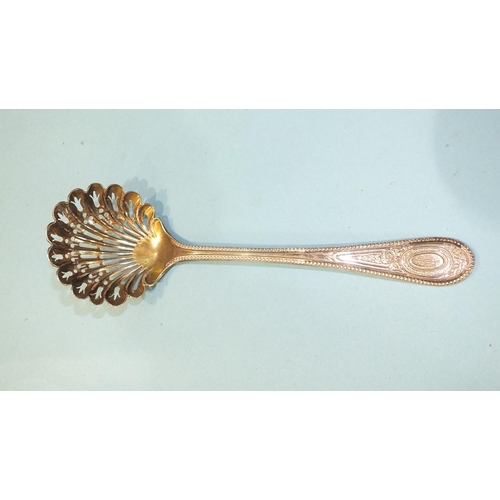 74 - A Victorian sifter spoon with scallop bowl, makers Martin Hall & Co, Sheffield 1881, ___1.1oz.