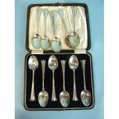 78 - A cased set of six teaspoons, Birmingham 1915 and a set of six cased teaspoons, marks rubbed, total ... 