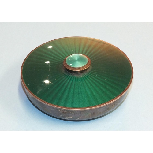 97 - David Andersen, a  Norwegian enamelled silver bowl and cover, the cover enamelled in green, marked o... 