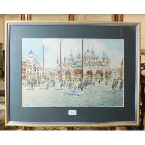 540 - A Ferretti ST MARKS SQUARE, VENICE Signed watercolour, 31 x 45cm and a companion, a pair, (2).