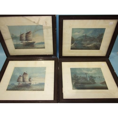 550 - 20th Century Chinese School A THREE-MASTED TRADING JUNK Unsigned gouache, 24 x 31cm and a companion,... 