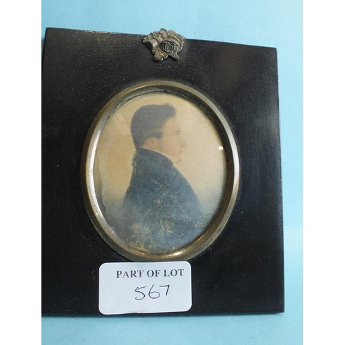 567 - A Victorian portrait miniature of a young man, within gilt mount and velvet-lined leather case, 13 x... 