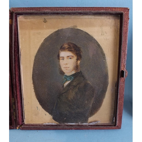 567 - A Victorian portrait miniature of a young man, within gilt mount and velvet-lined leather case, 13 x... 