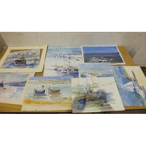 570 - The Studio of Dorset Artist Sheila Waddington POLPERRO HARBOUR, CORNWALL Signed watercolour, 27.5 x... 