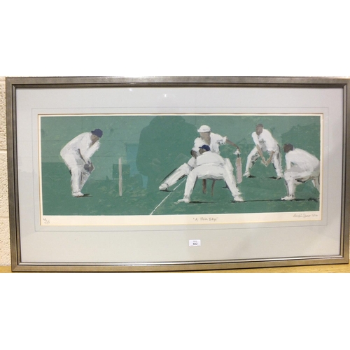 582 - Ruskin Spear (1911-1990), 'A Thin Edge', a limited-edition coloured cricket print, 35 x 94cm, no.46... 