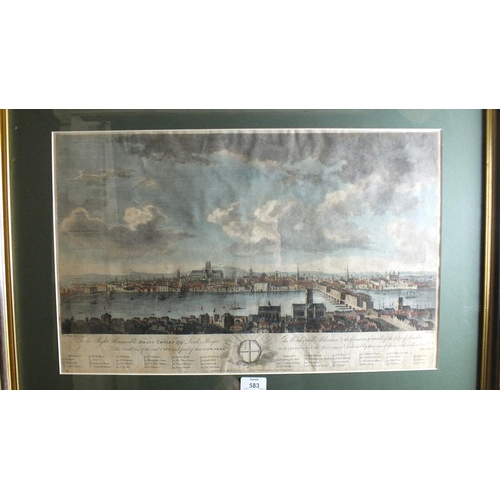 583 - A hand-coloured engraving after Thos. Wood, 'South View of the City and Part of Southwark in 1599', ... 