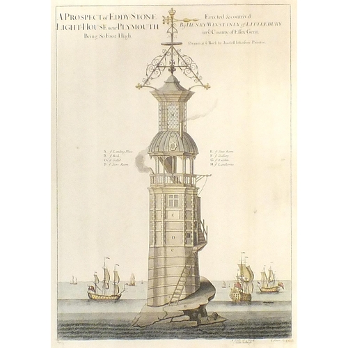 601 - A hand-coloured engraving, A Prospect of Eddy-Stone Light-House near Plymouth Being 80 Foot High. Er... 