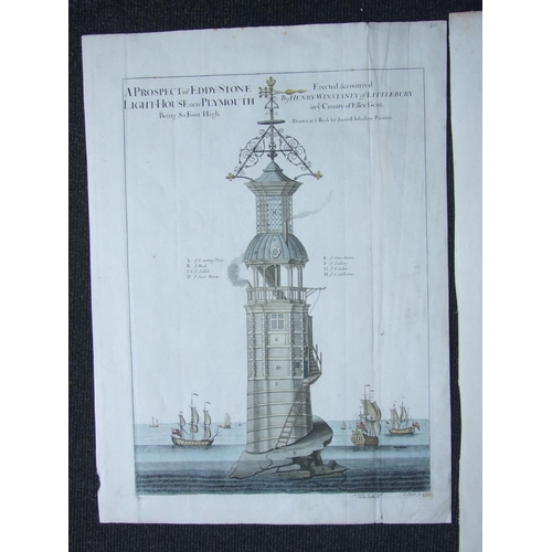 601 - A hand-coloured engraving, A Prospect of Eddy-Stone Light-House near Plymouth Being 80 Foot High. Er... 