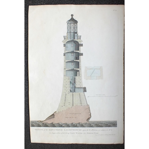 602 - A hand-coloured engraving, No.9, Section of the Edystone Lighthouse upon the E & W Line, as relative... 