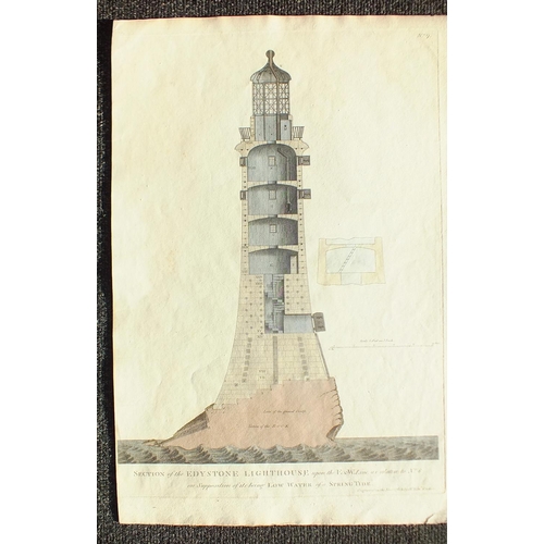 602 - A hand-coloured engraving, No.9, Section of the Edystone Lighthouse upon the E & W Line, as relative... 