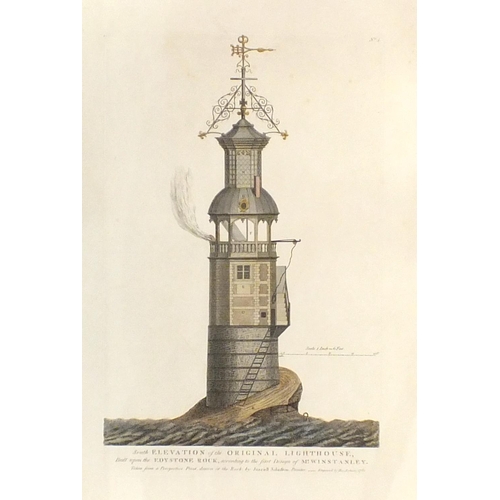 606 - A hand-coloured engraving, No.4, South Elevation of the Original Lighthouse Built upon the Edystone ... 