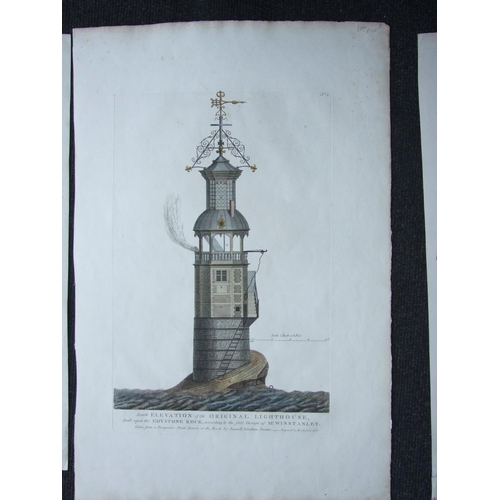 606 - A hand-coloured engraving, No.4, South Elevation of the Original Lighthouse Built upon the Edystone ... 