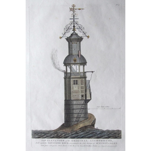 606 - A hand-coloured engraving, No.4, South Elevation of the Original Lighthouse Built upon the Edystone ... 