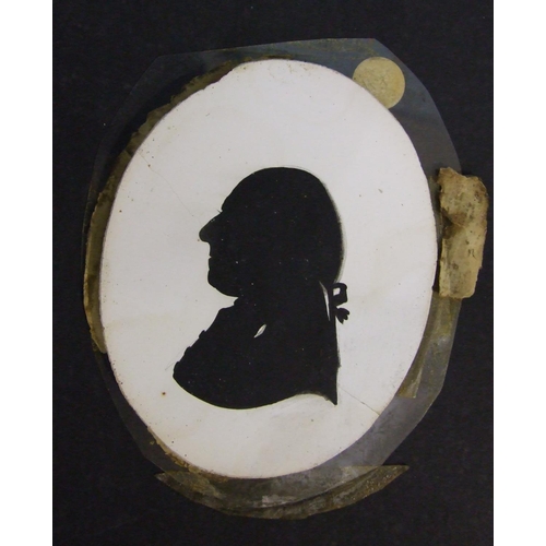 613 - John Miers, William Whateley, a late-18th century oval silhouette portrait painted on plaster, inscr... 