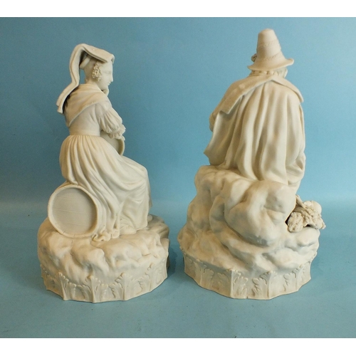 767 - A pair of 19th century Continental parian ware figure groups depicting country figures, the female s... 