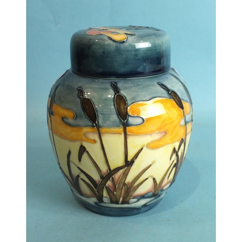 772 - A modern Moorcroft ginger jar and cover decorated with the 'Reeds at Sunset' pattern, 15.5cm high, f... 