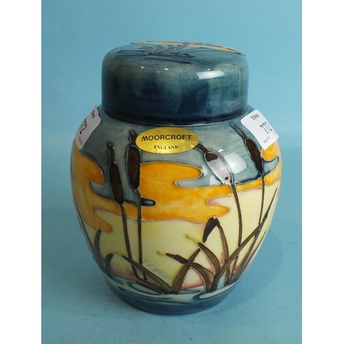 772 - A modern Moorcroft ginger jar and cover decorated with the 'Reeds at Sunset' pattern, 15.5cm high, f... 