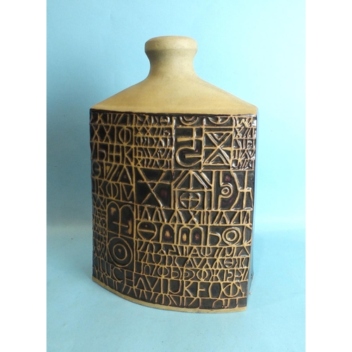 776 - A Tremaen studio pottery sculptural hieroglyphic table lamp base of tapering rectangular form, 36cm ... 