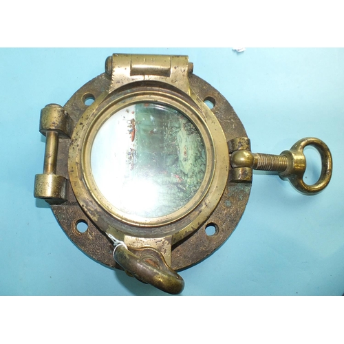 819 - A bronze porthole and cover stamped J Roby at Rainhill, 27cm, 16cm aperture and a damaged porthole c... 