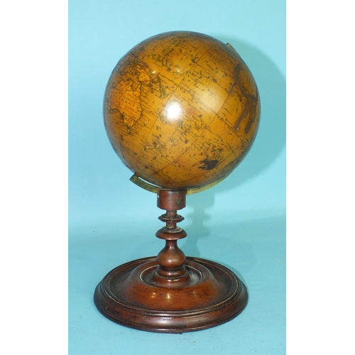 821 - A 19th century Newton's terrestrial table globe, the 5½'' sphere applied with twelve gores, printed ... 