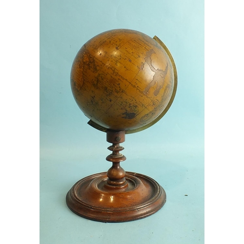 821 - A 19th century Newton's terrestrial table globe, the 5½'' sphere applied with twelve gores, printed ... 