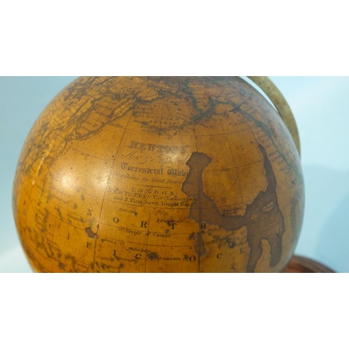 821 - A 19th century Newton's terrestrial table globe, the 5½'' sphere applied with twelve gores, printed ... 