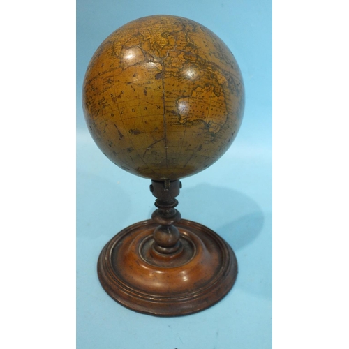 821 - A 19th century Newton's terrestrial table globe, the 5½'' sphere applied with twelve gores, printed ... 