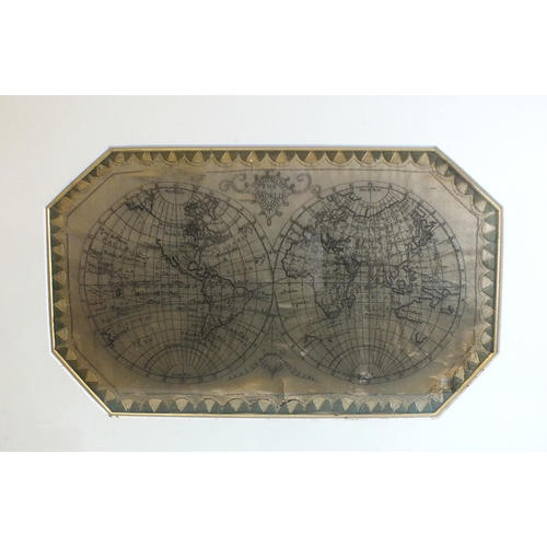 834 - An early-19th century silk-work double globe-form map of the world signed 'E Blundell 1825', 24 x 41... 