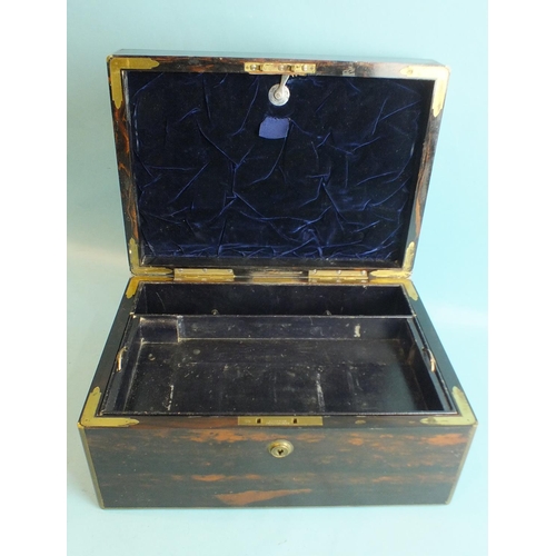 845 - A W. Leuchars, London coromandel wood brass bound dressing case of rectangular shape with J Bramah l... 