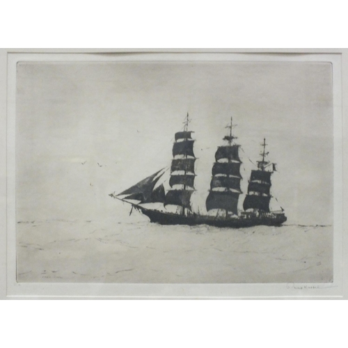 113 - Philip Kappel (American 1901-81), A THREE MASTED TALL SHIP, etching, signed in margin in pencil, 19 ... 