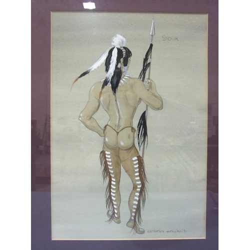 124 - ¥Anthony Holland SIOUX, PORTRAIT OF A NORTH AMERICAN INDIAN FROM BEHIND Signed watercolour, titled, ... 