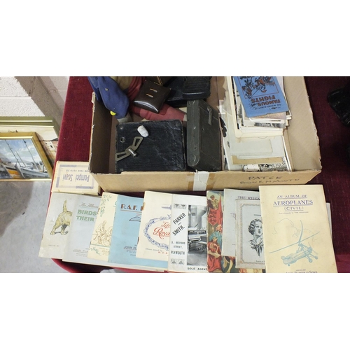 129 - A small collection of cigarette cards, postcards, a Deans Rag Book Golly, a Coronet cin camera and ... 