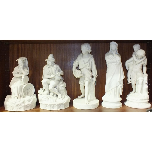 132 - A pair of 19th century Continental parian ware figure groups depicting country figures, the female s... 