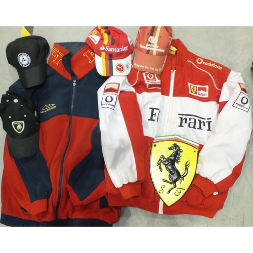 A vintage Ferrari Marlboro Michael Schumacher jacket, another ...