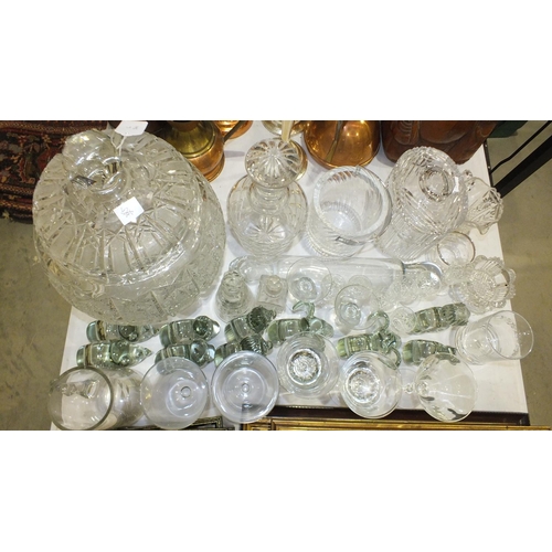 158 - A large round cut-glass punch bowl with lid, 23cm diameter, 31cm high, an oval cut-glass biscuit bar... 