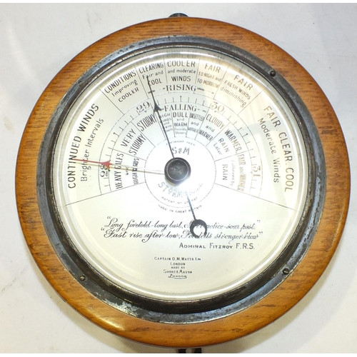 168 - A Short and Mason aneroid barometer on wooden mount, 18cm diameter, and a c1980 Scan-Globe Denmark, ... 