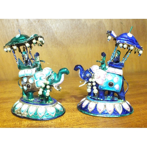 186 - A modern Indian white metal and enamelled chess set in fitted box (some enamel flaking).