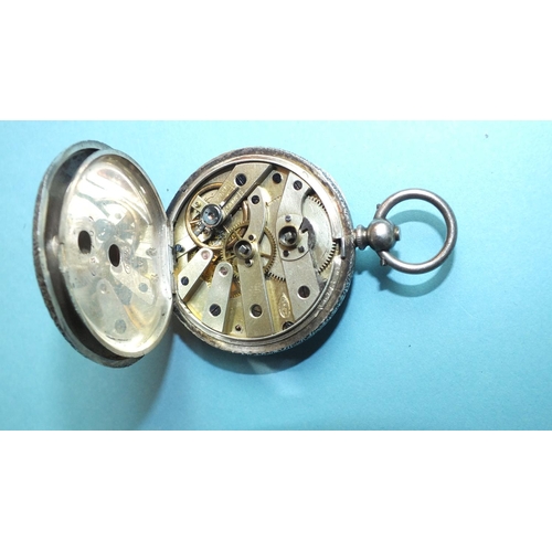 233 - A WWI silver-cased trench watch, with enamel dial and subsidiary dial, wire lugs, Swiss movement (wo... 